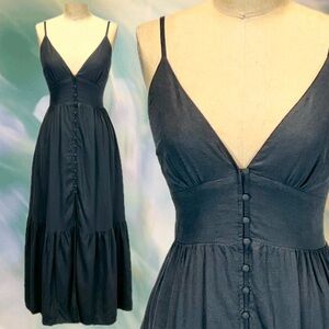 Abercrombie & Fitch linen dress long maxi button front smocked sundress witchy
